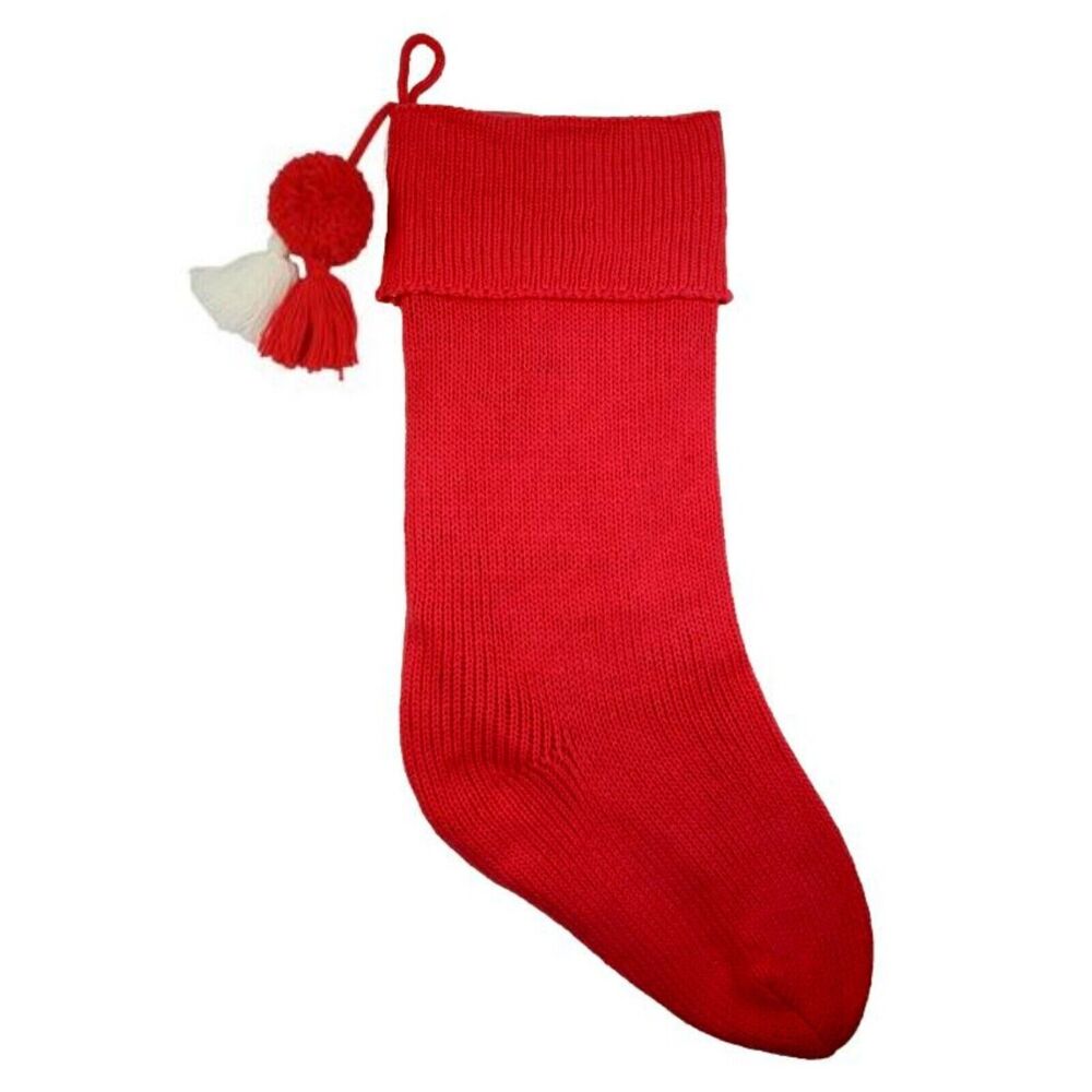 JUMBO Red Knit Stocking 36" Size Gift or Decorative Felt Lined Classic New